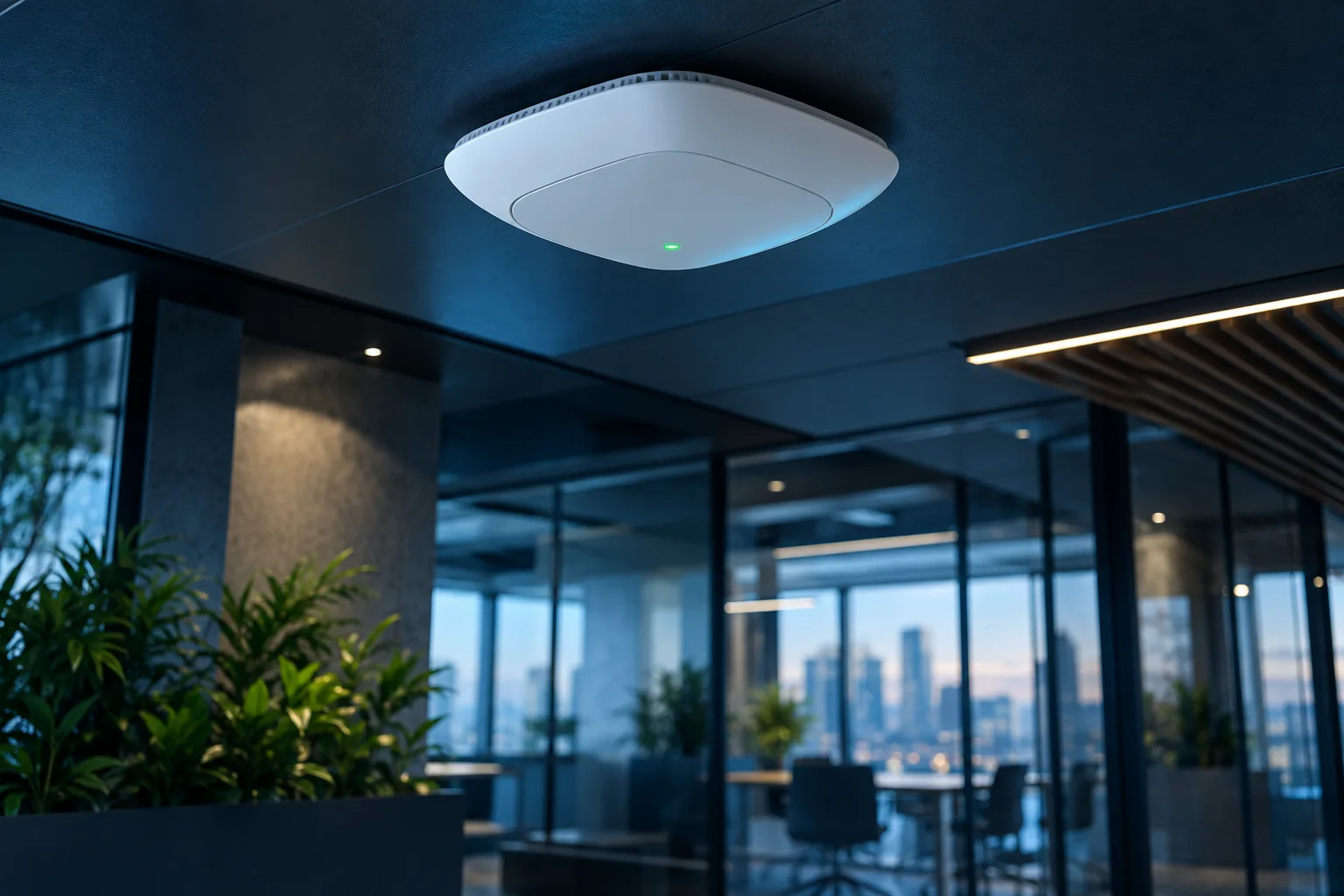 Потолочная точка доступа Wi-Fi в офисе